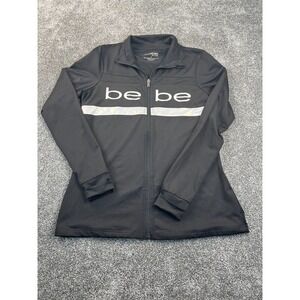 Bebe Sport Jacket Womens S Polyester Blend Black Logo Full Zip Collared Active